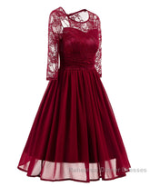 Classy Short Vintage Maroon Semi Formal Prom Dress with Sleeves